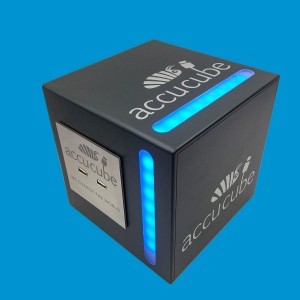 Cube Ausführung Kunststoff anthrazitgrau mit seitlicher LED-RGB-Beleuchtung Sonderanfertigung